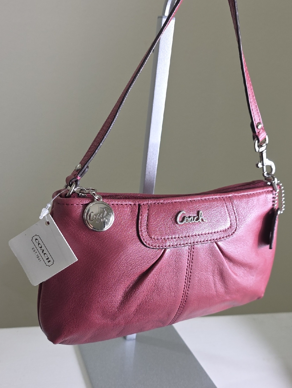 Coach F47527 Smooth Leather Ginger Beet Mauve Pink Shoulder Bag Silvertone NWT - Picture 3 of 15